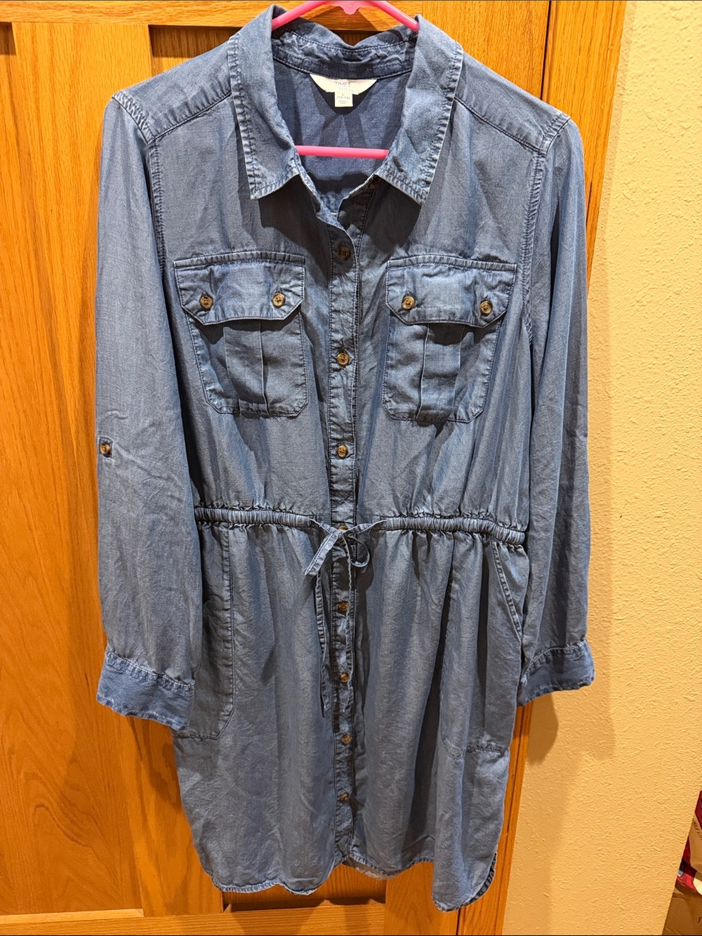 Time and Tru Denim-Style Button Front Mini Dress - Blue